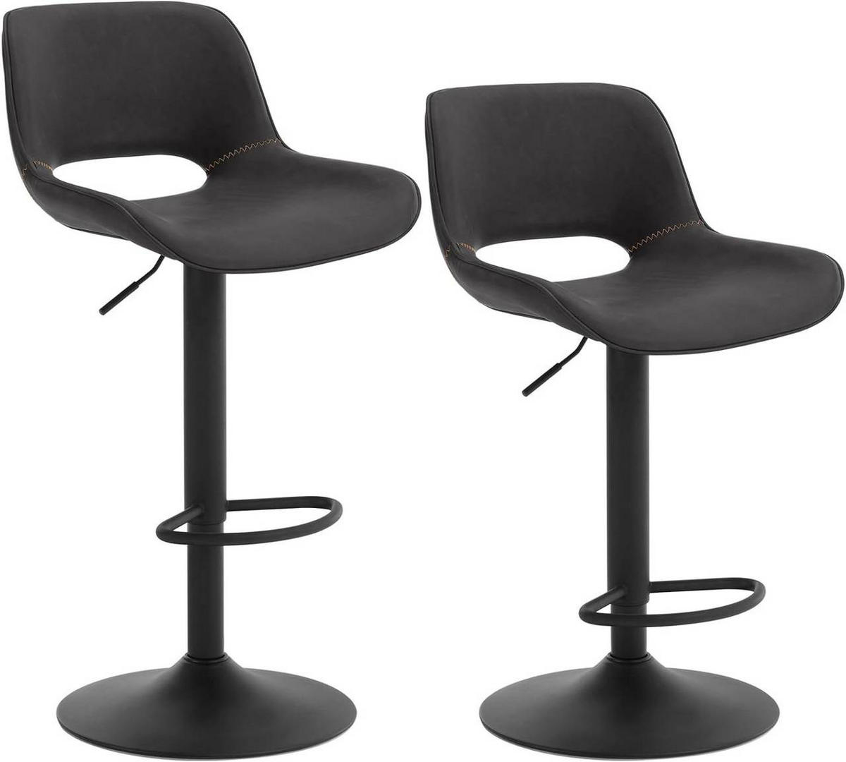 BARHOCKER 2er Set, Kunstleder Metall, Anthrazit - Anthrazit/Schwarz, Kunststoff/Metall (49/84/49cm) - Woltu