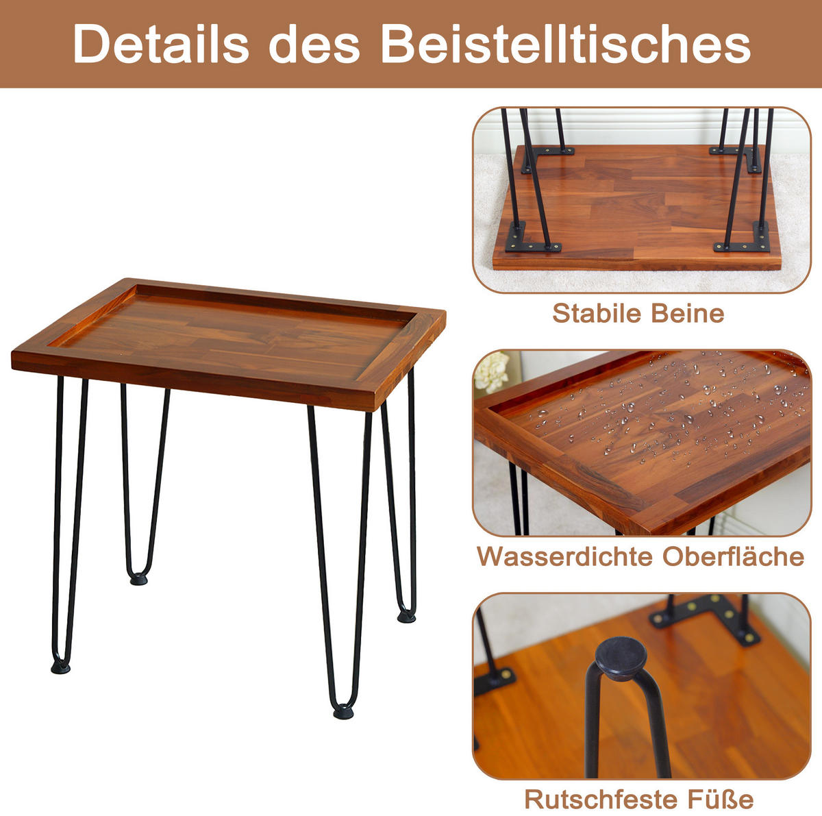 COUCHTISCH 55.5/45/53 cm Naturholz Mahagoni mit lackierten Eisenfüßen - Naturfarben, Holz (55.5/45/53cm) - OKWISH