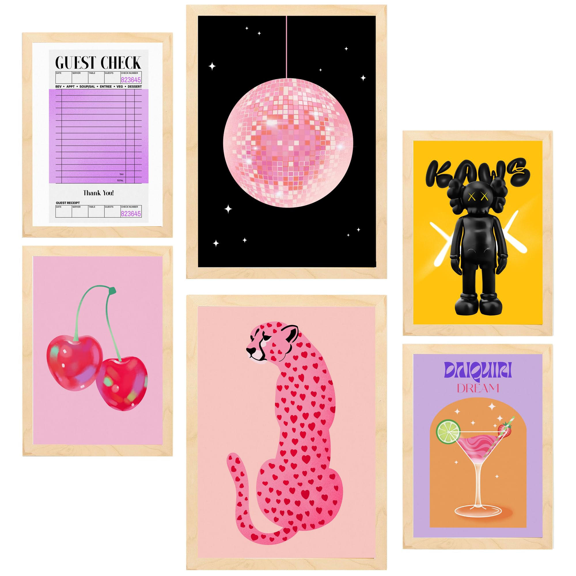 POSTER Set Mit 6 Kaws Moderne KunstA3 & A4 Rahmen Aus Hellem Holz - Beige, Papier (29/3cm) - Nacnic