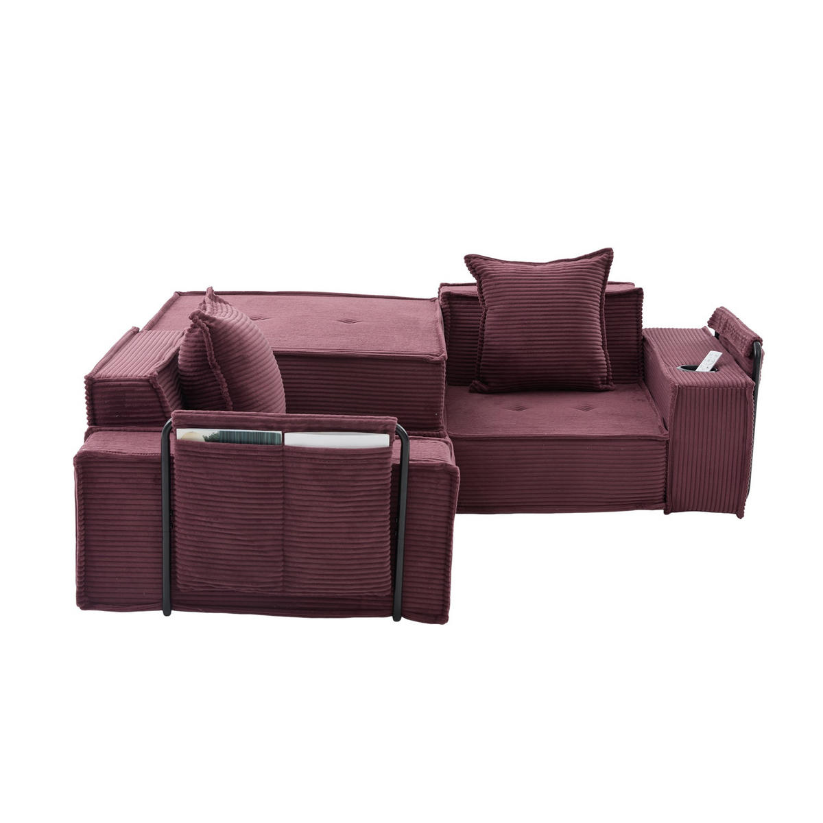 SCHLAFSOFA Zweisitzer mit Schlaffunktion,ausziehbar,Modulares Design,Cord,Weinrot - Rot, Textil (162/42/54cm) - LVHOM
