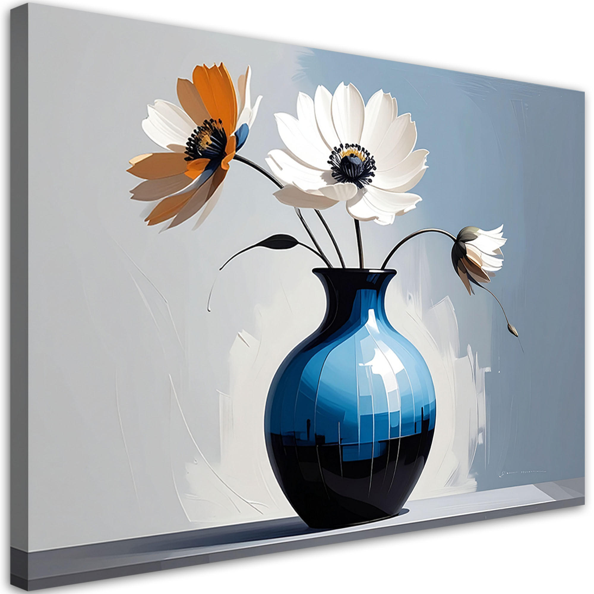 WANDBILD, Weiße Blumen in einer blauen Vase - Blau, Textil (45/30cm) - Feeby