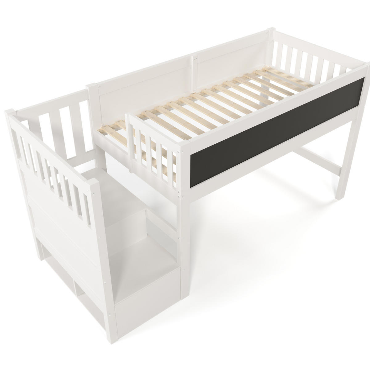 HOCHBETT 90/200 cm Weiß mit Tafel, Stauraum und variabel montierbarer Treppe - Weiß, Holzwerkstoff (90/200cm) - Flora Grace