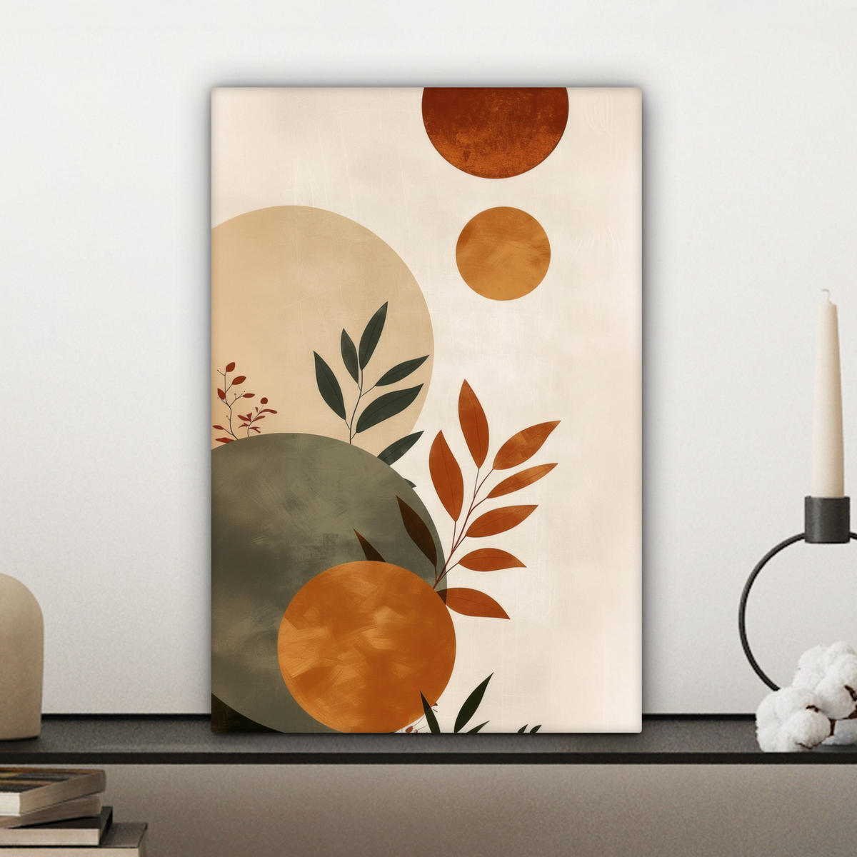 LEINWANDBILD Formen - Rund - Blätter - Beige 20x30 cm - Rostfarben, Textil (20/30cm) - MuchoWow