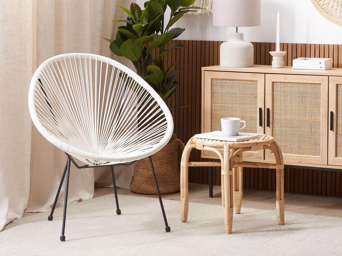 RATTANSTUHL Kunststoff weiß 70 cm Acapulco II - Schwarz/Weiß, Kunststoff (70/85/90cm) - Beliani