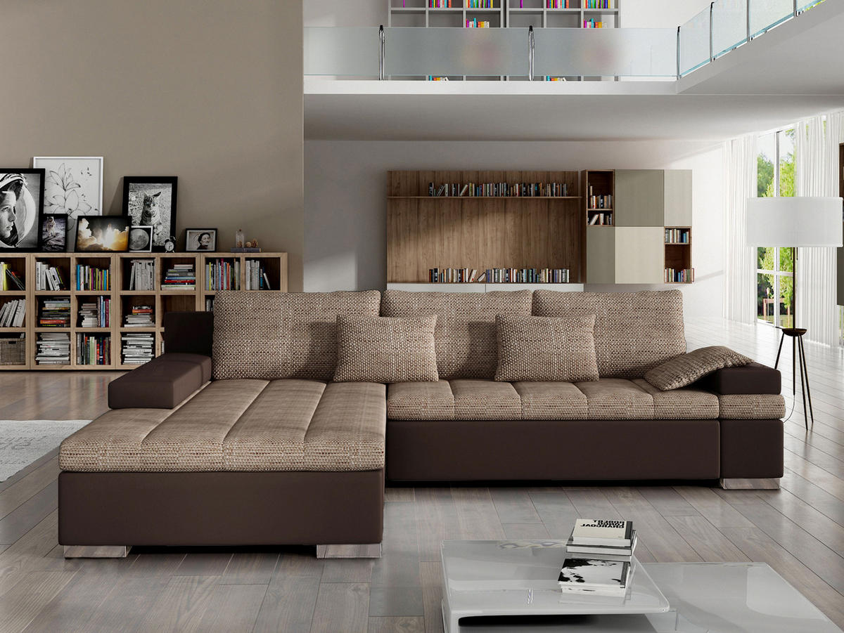ECKSOFA Bangkok, Seite: Links - Silberfarben/Braun, Holz/Textil (310/175cm) - MIRJAN24