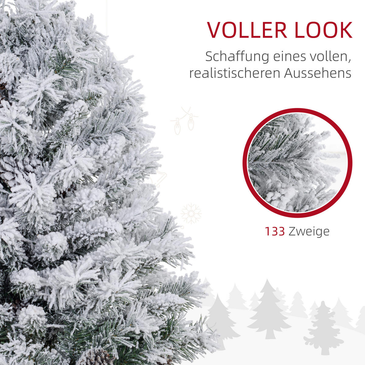 KÜNSTLICHER Weihnachtsbaum, 92 cm Christbaum mit 133 Spitzen LED-Lichterketten - Grün, Kunststoff/Metall (92cm) - HOMCOM