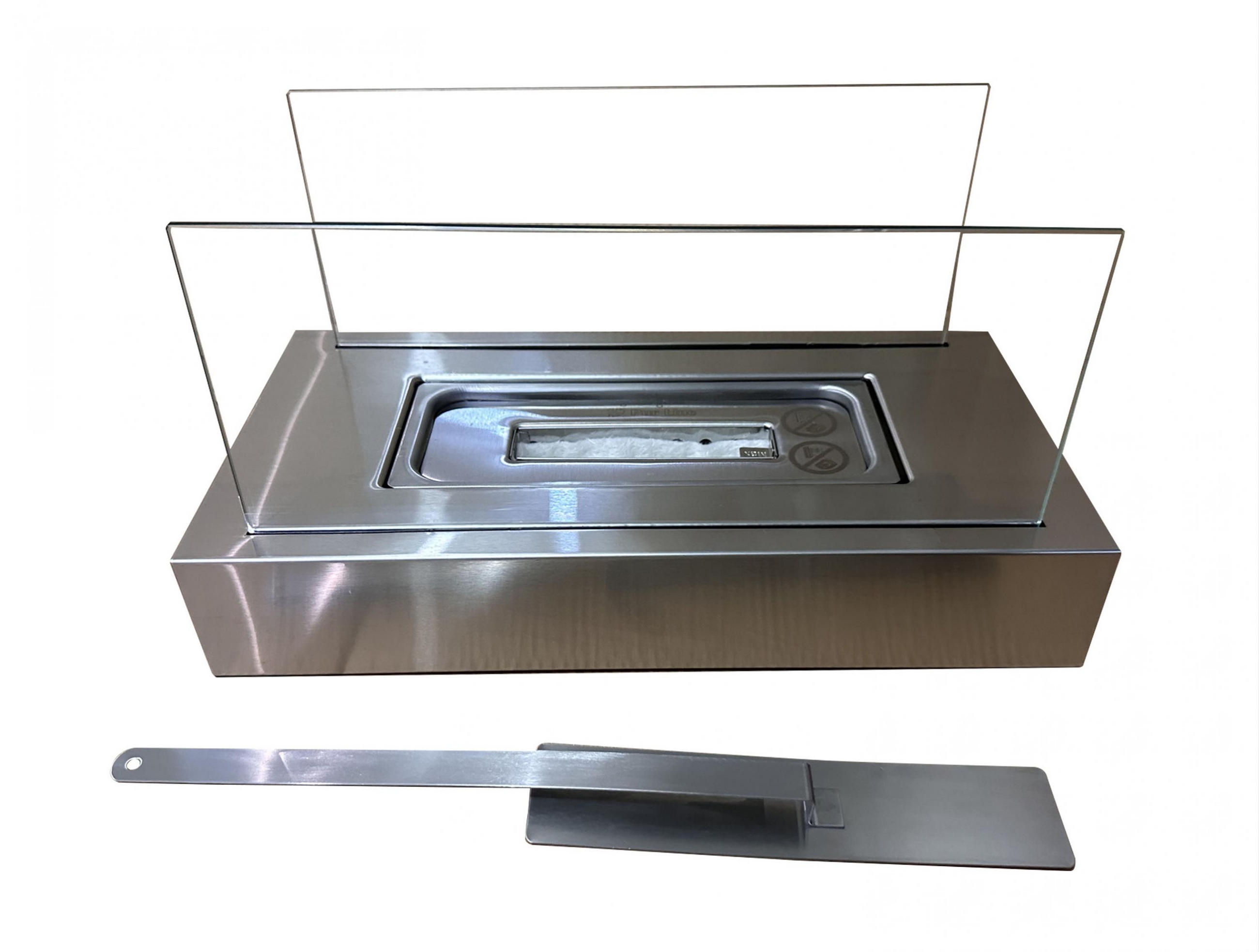 BIOETHANOL-KAMIN Grau Tischmodell inklusive 0.18 L Brennblock - Silberfarben/Grau, Glas (35/15/18cm) - Purline