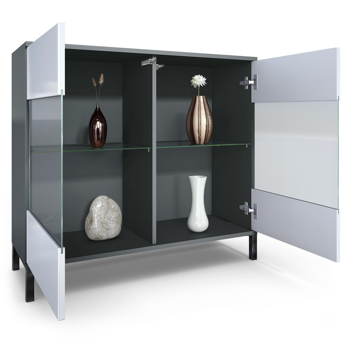 KOMMODE Bari Sandgrau Hochglanz - Sandfarben, Holzwerkstoff (92.5/83.5/35cm) - Vladon