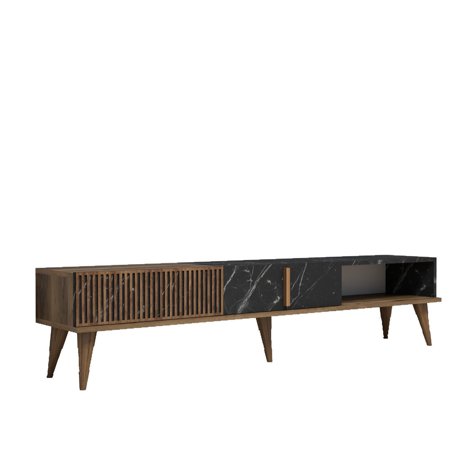 TV-MÖBEL Milan Nussbaum-Schwarz - Nussbaumfarben/Schwarz, Holz (180/40/35cm) - Habitat Garten
