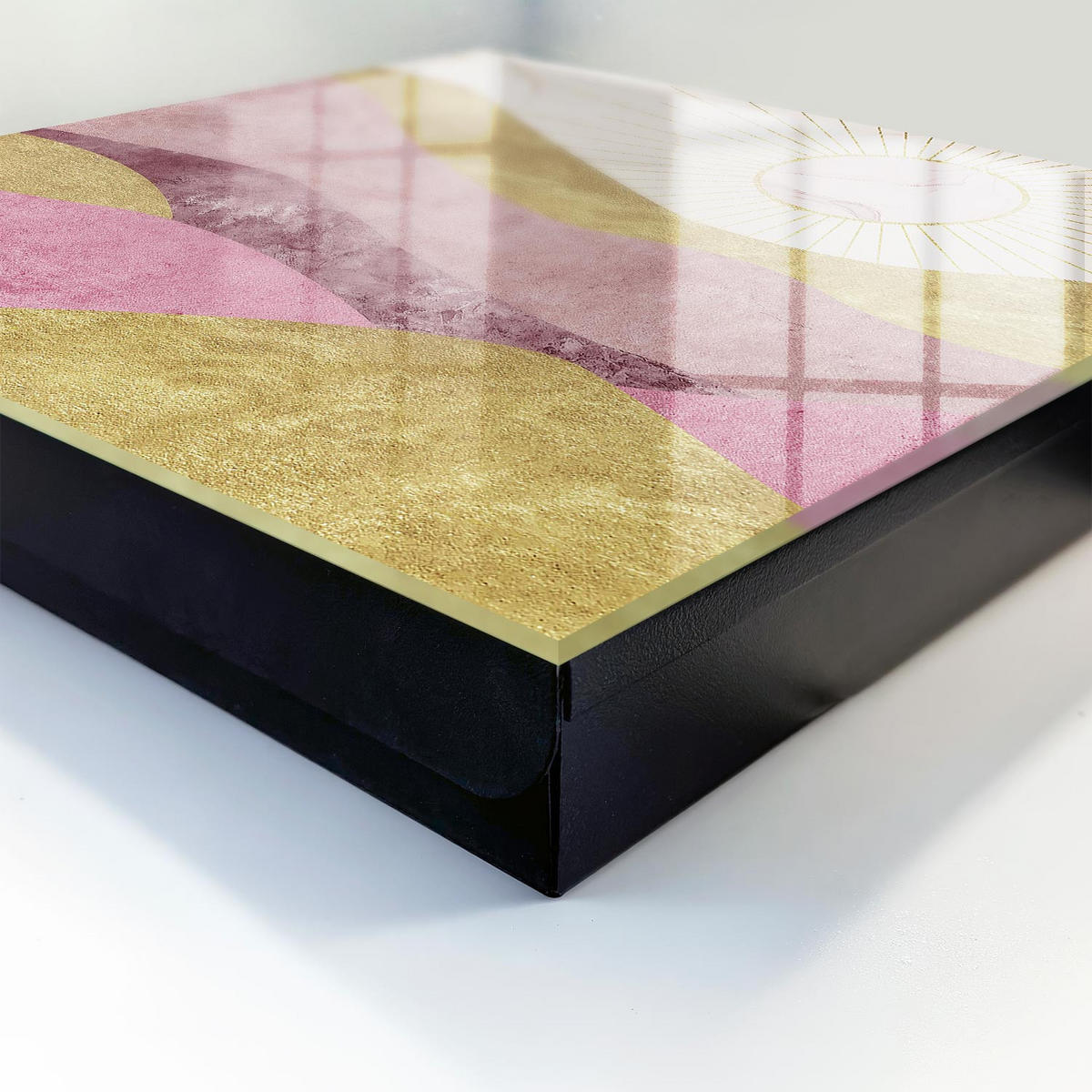 SCHLÜSSELBOX Schwarz 30x30 cm- Türöffnung nach rechts - Wellen, Sonnenstrahlen - Gelb, Metall (30/30/5cm) - TULUP