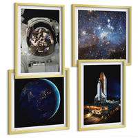 BILDER SET 4er Set - 50x50 cm & 40x60 cm Goldrahmen - Weltraum Erde Astronaut Rakete - Goldfarben, Kunststoff (50/50cm) - TULUP