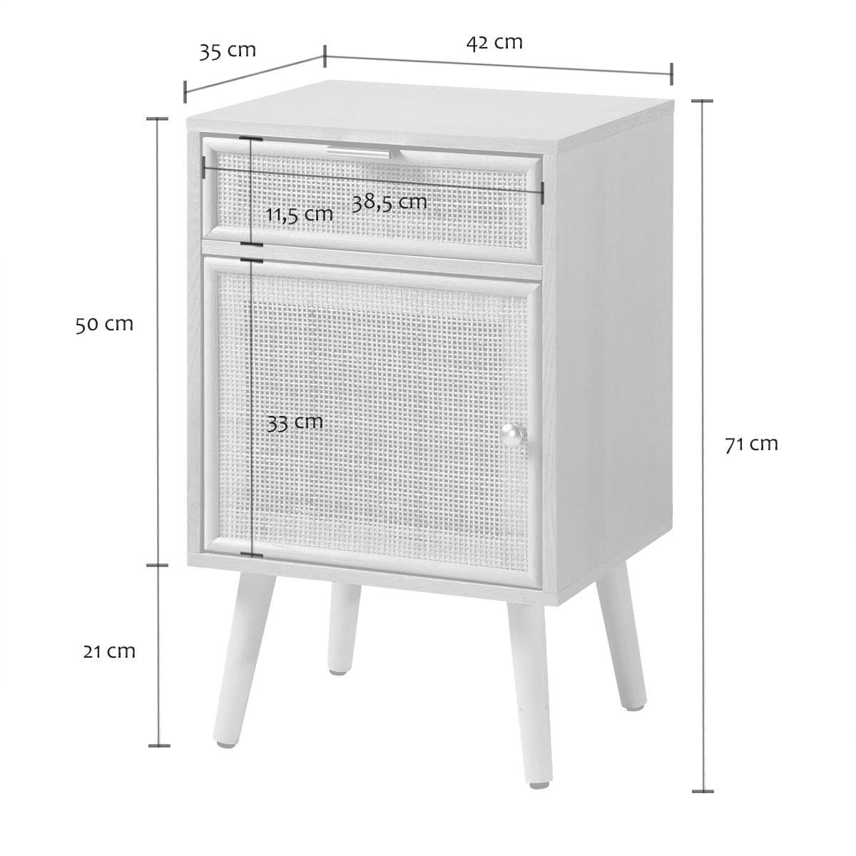 NACHTTISCH mit natürlichem Rattangeflecht - Apfelbaumfarben, Holzwerkstoff (36.5/71/42cm) - Calicosy