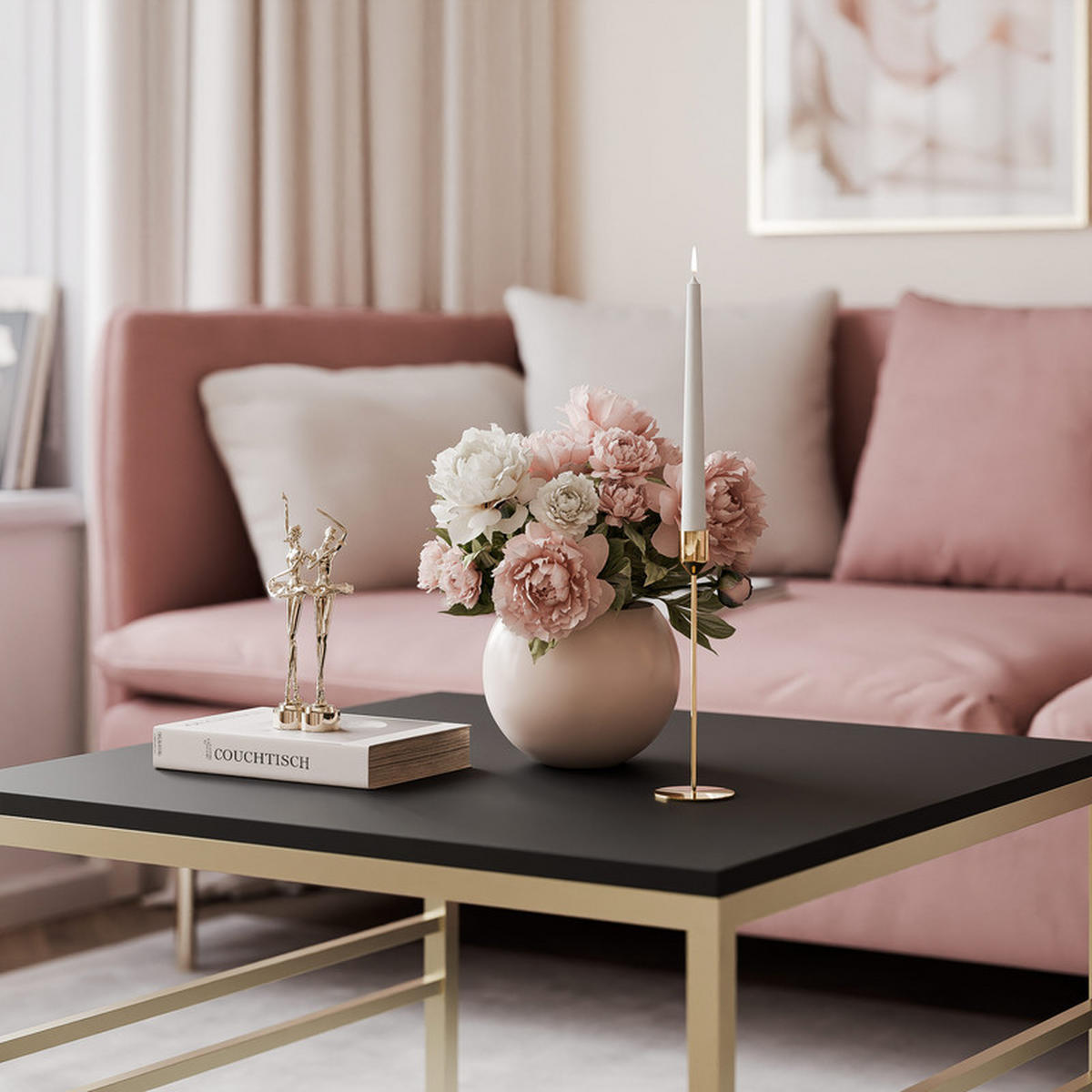 COUCHTISCH FORMA 70/70 cm Quadrat, Gold / Kaschmir - Kaschmir/Goldfarben, Metall (70/70/46cm) - Idohome