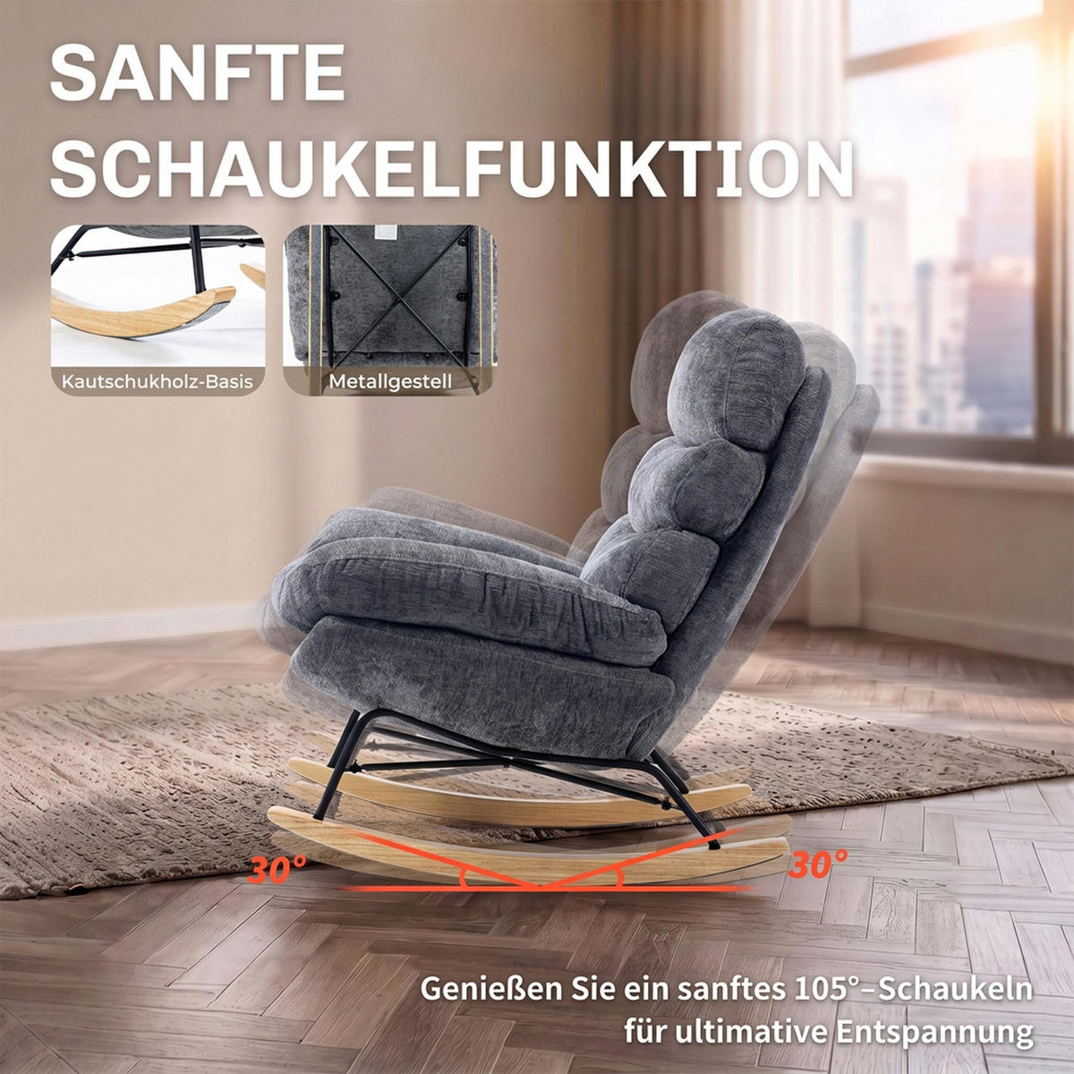 SCHAUKELSTUHL Polyester Schaumstoff Dunkelgrau - Dunkelgrau, Textil (80/91/103cm) - HOMCOM