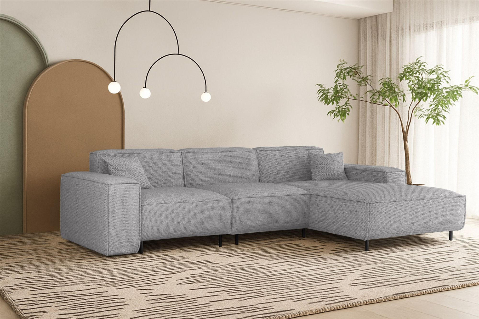 ECKSOFA Gloria In Artico - Hellgrau, Holzwerkstoff/Textil (266/165cm) - Fun Möbel