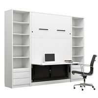 SCHRANKBETT vertikal GN140x200 mit Schreibtisch, LED und 2 Regalen - 3-teilig - Weiß - Weiß, Holzwerkstoff (140/200cm) - QMM TraumMöbel