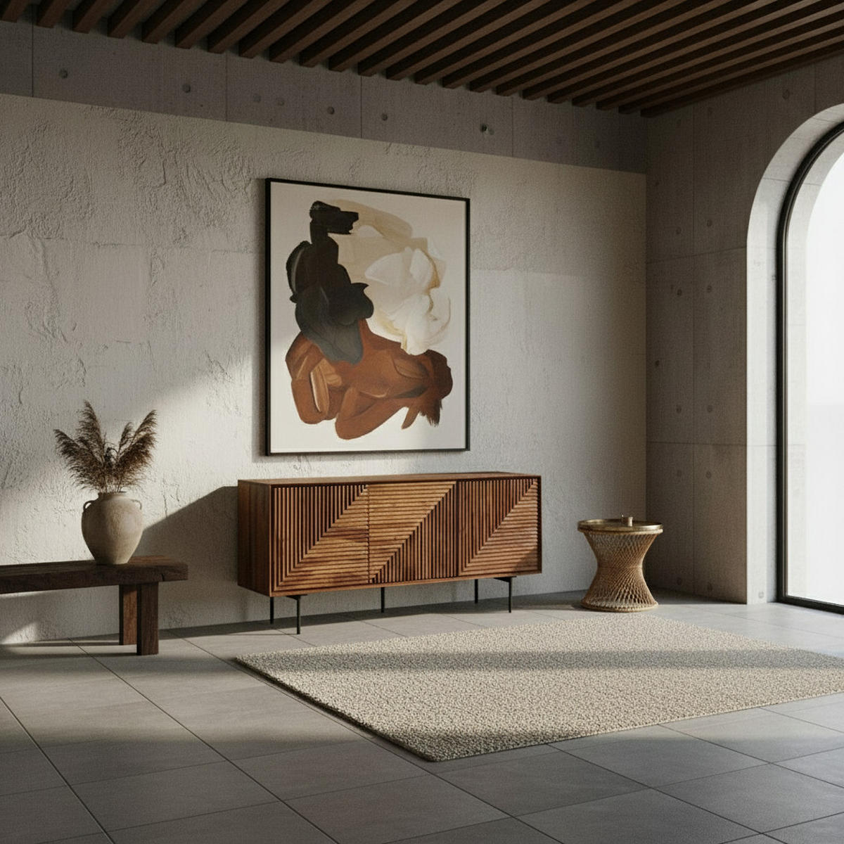 SIDEBOARD – Massivholz/Metall, 148x72x40 cm, modern, 3 Türen - Schwarz/Braun, Holz/Metall (148/72/40cm) - KADIMA DESIGN
