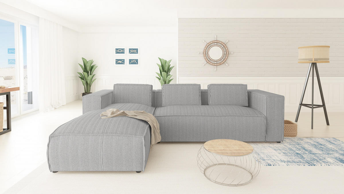 ECKSOFA Nova Hellgrau Cord - Hellgrau/Schwarz, Holz/Kunststoff (262/176cm) - S-Style Möbel