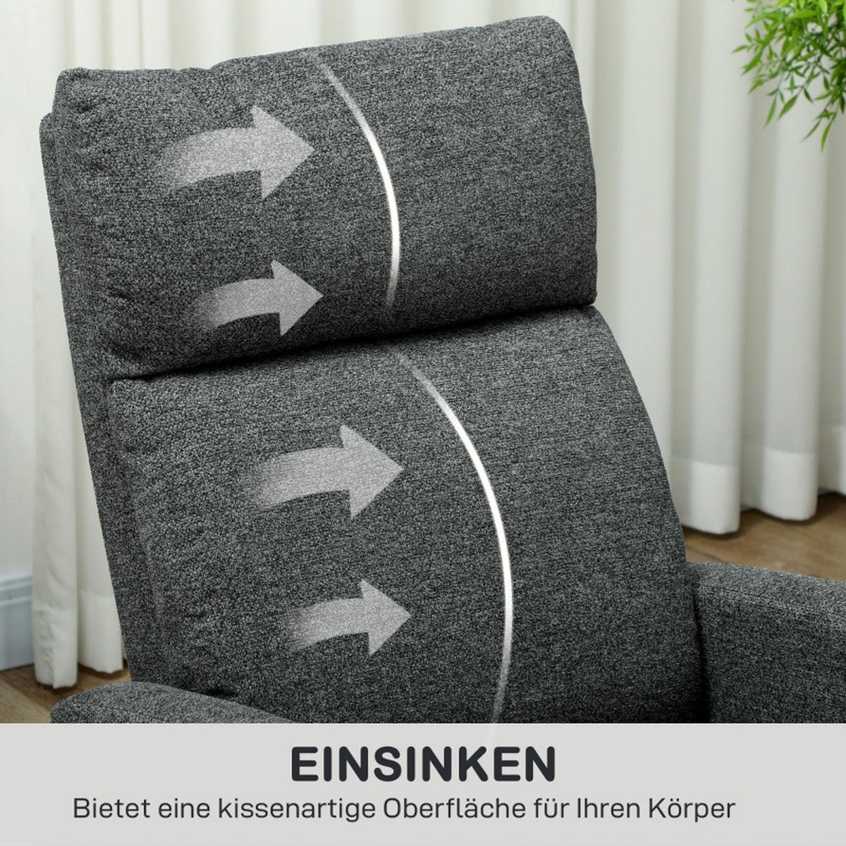 RELAXSESSEL Chenille-Stoff Polyester mit 145° verstellbarer Rückenlehne 63/91/98 cm Dunkelgrau - Dunkelgrau, Textil (63/98/91cm) - Redom