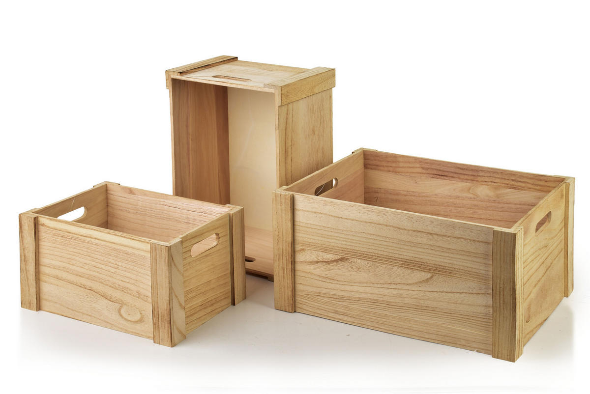 HOLZKISTEN Rino 3er Set Naturfarbe 40x30x20 cm Holz - Naturfarben, Holz (30/20/40cm) - Mondex