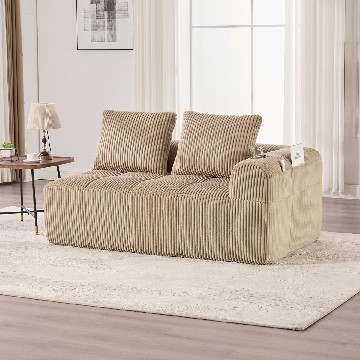 SOFA 2-Sitzer mit Seitenfächern 158 x 93 x 61 cm Cord Khaki - Braun, Kunststoff (158/61/93cm) - Meubliv