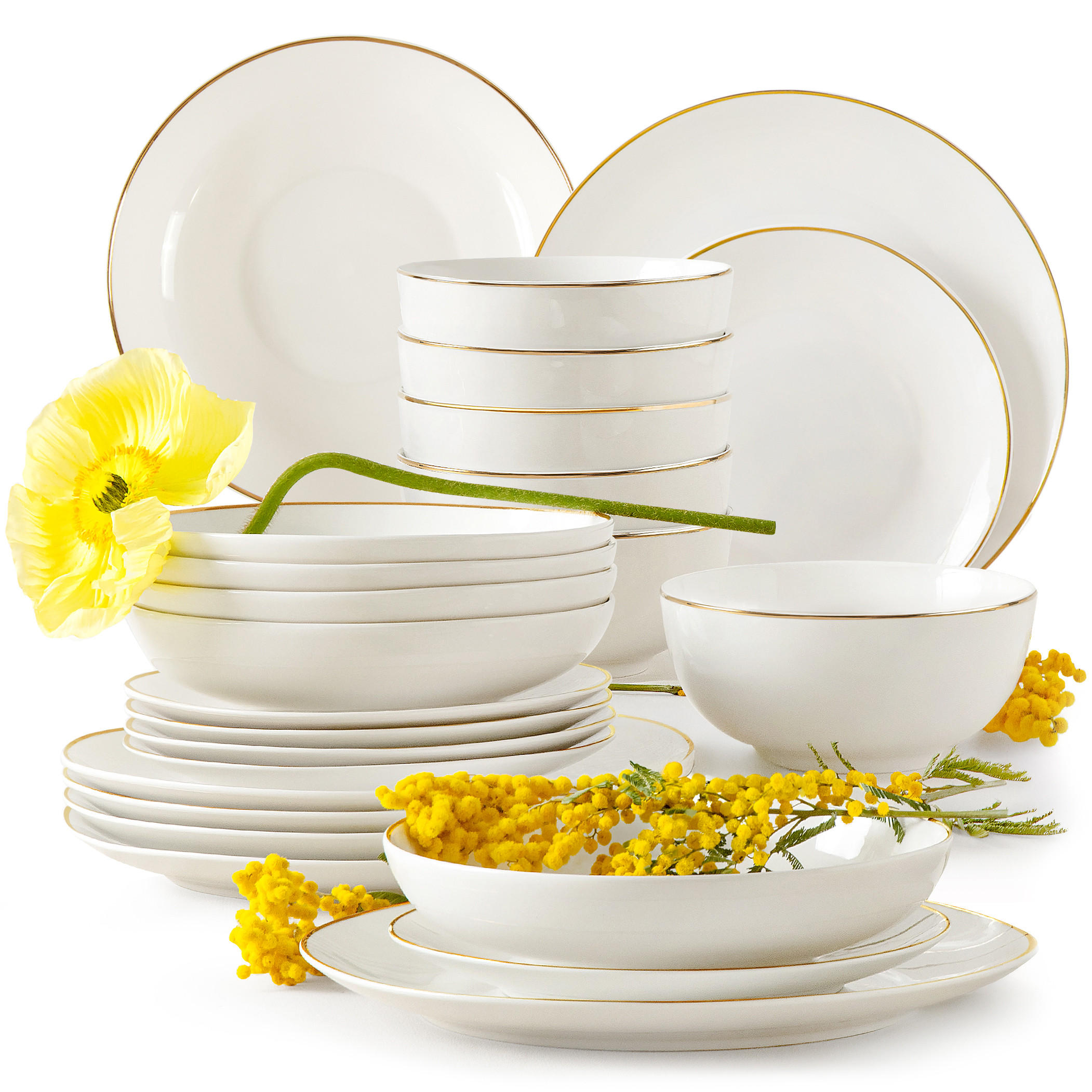 TAFELSERVICE AD BELLA, 6 Personen, 24-tlg - Ecru/Goldfarben, Keramik (26/5/26cm) - KONSIMO®