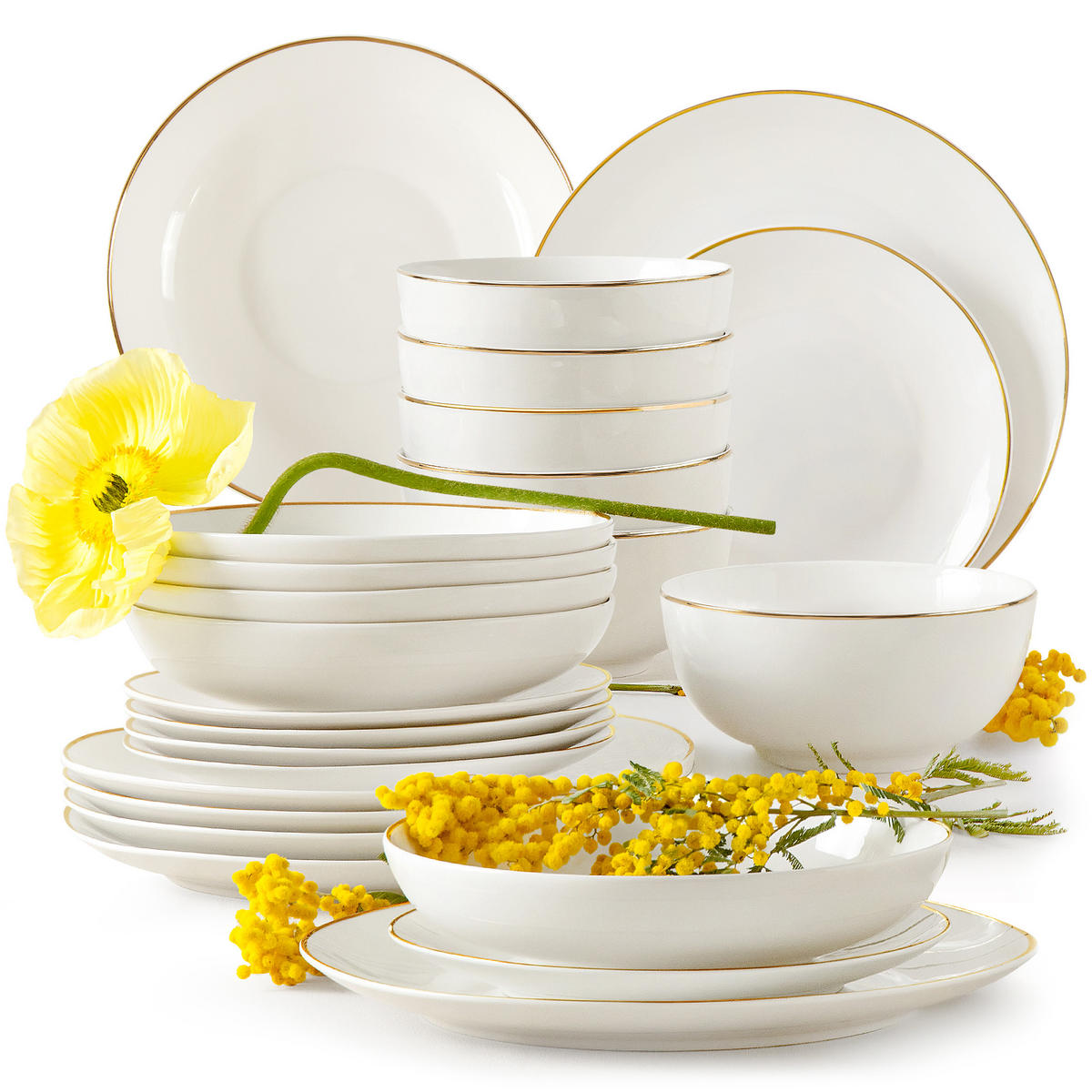 TAFELSERVICE AD BELLA, 6 Personen, 24-tlg - Ecru/Goldfarben, Keramik (26/5/26cm) - KONSIMO®
