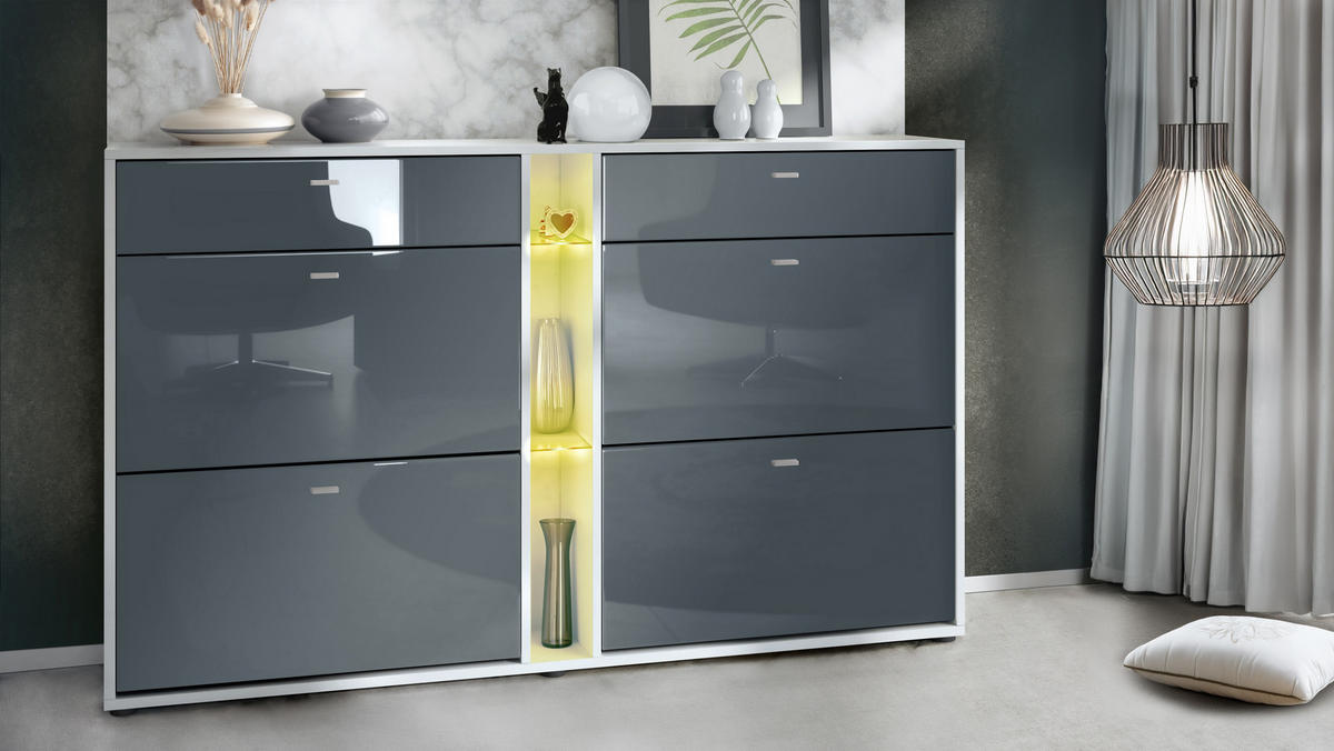 SCHUHSCHRANK Today Fronten in Grau Hochglanz - Grau, Holzwerkstoff (155.5/95/28cm) - Vladon