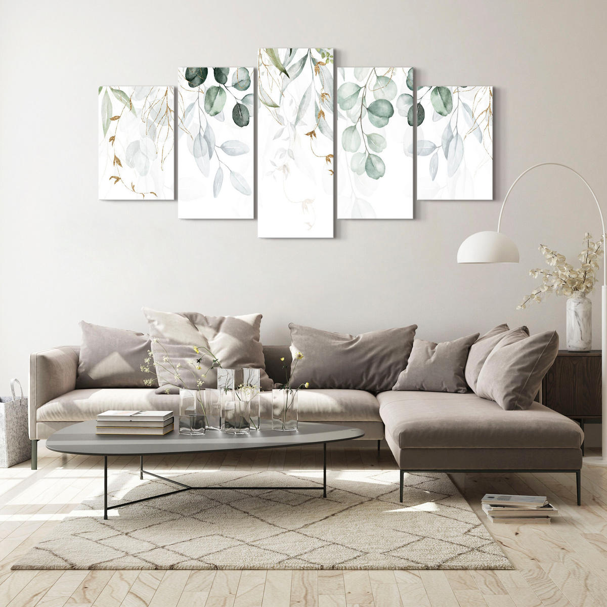 LEINWANDBILD Blätter 5-tlg. 100x50 cm - Multicolor, Holz (100/50cm) - LUMASOUL