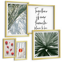 BILDER SET 5er Set - 50x50 cm & 20x30 cm & 40x60 cm Goldrahmen - Feiertags-Palmenfrucht-Inschrift - Goldfarben, Kunststoff (40/60cm) - TULUP
