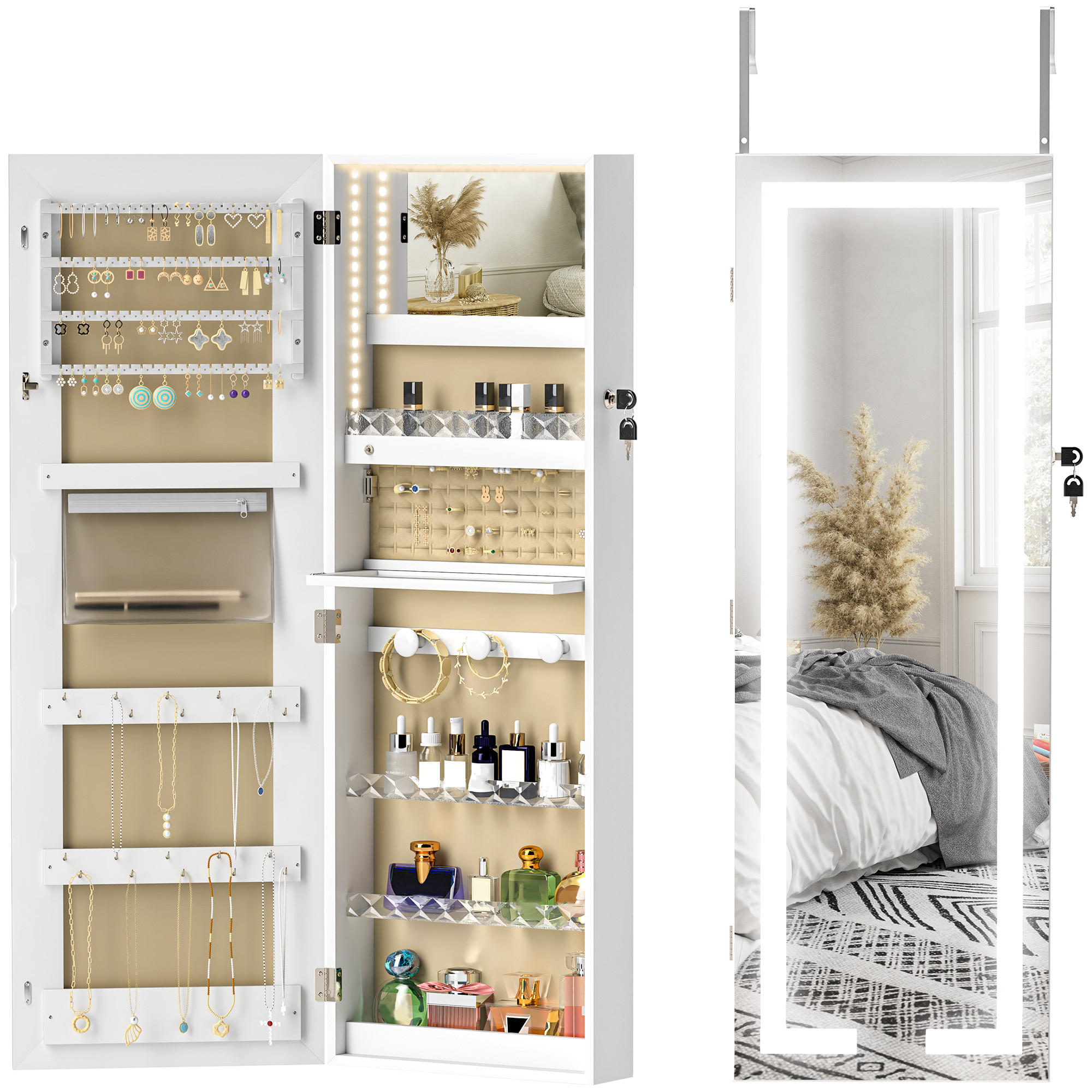 STANDSPIEGEL DE-18886 mit LED, abschließbar Weiß - Weiß, Holzwerkstoff (37/108/10.5cm) - ComfortXL