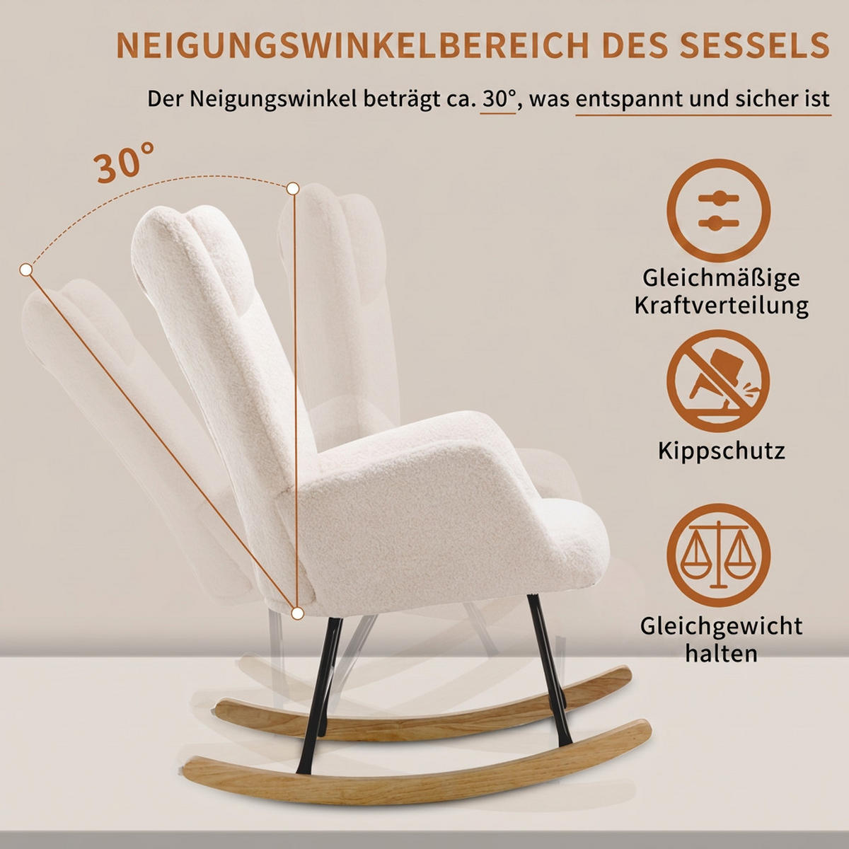 SCHAUKELSTUHL 82/65/94 cm Weiß mit Nackenkissen und Fußhocker - Weiß, Textil (82/94/65cm) - Oxeza