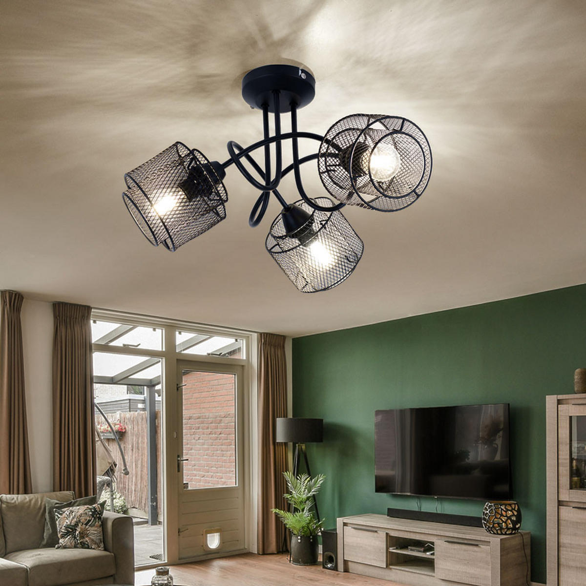 DECKENLEUCHTE Metall Gitteroptik Schwarz - Schwarz, Metall (46/46/27.5cm) - Globo Lighting