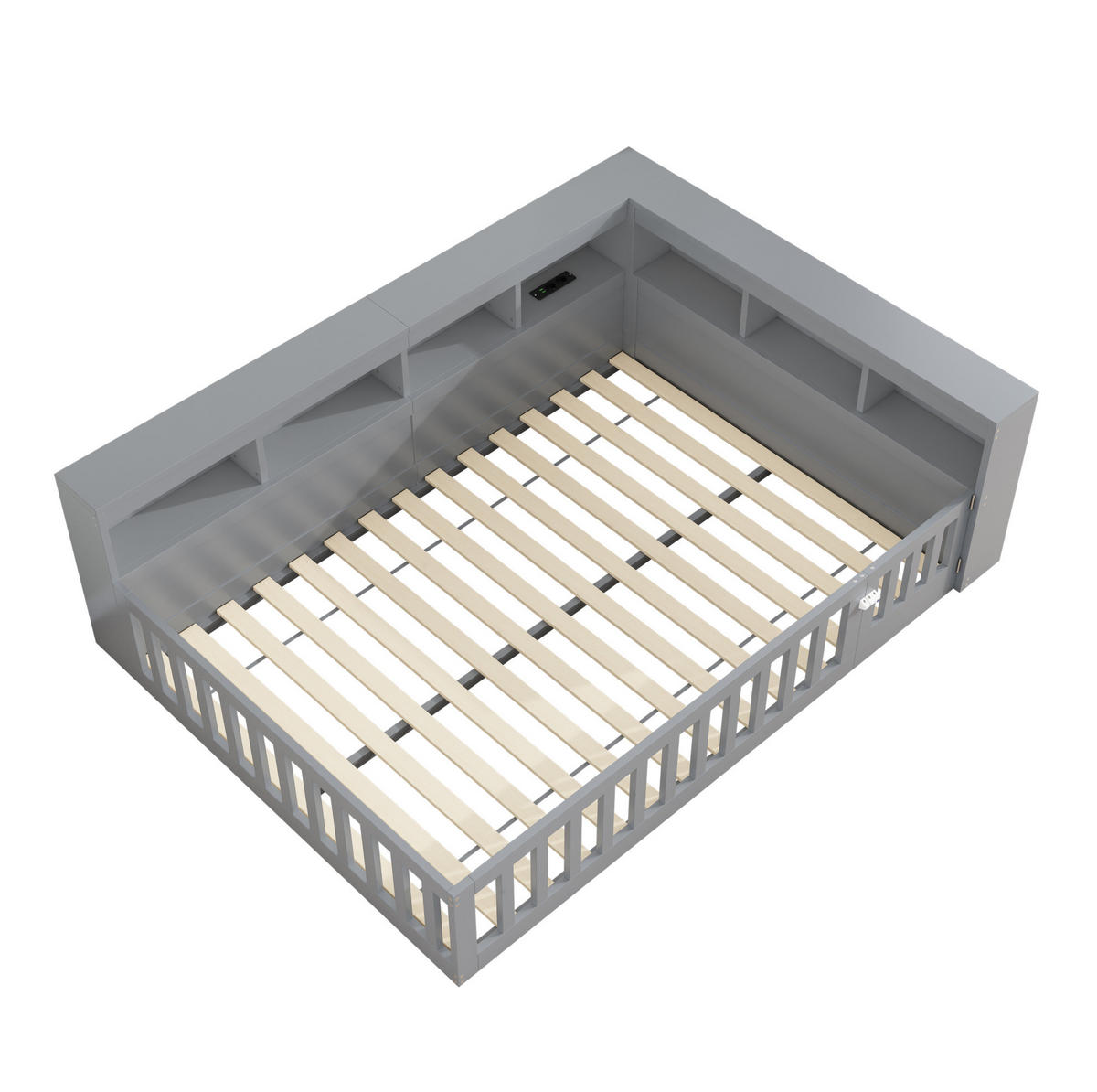 KINDERBETT Tagesbett 140/190 cm aus Spanplatte und MDF mit USB, Steckdose und Stauraum Grau - Grau, Holzwerkstoff (140/190cm) - Modenvie