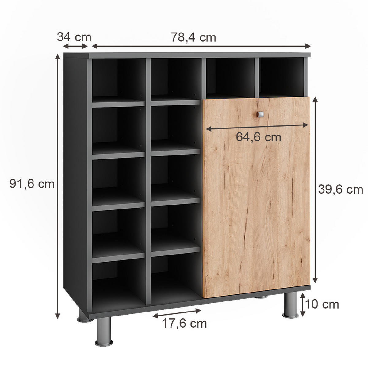 WÄSCHESCHRANK Fynn Anthrazit/Goldkraft Eiche 78.4 x 91.6 cm - Honigeiche/Anthrazit, Holzwerkstoff (78.4/91.6/34cm) - Vicco