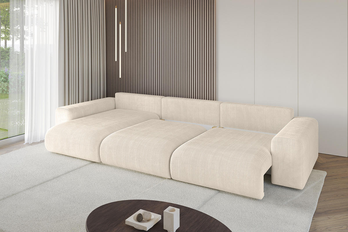 ECKSOFA Ottomane links ESKAR-L 364x176x84 Taupe Cord - Taupe/Schwarz, Holzwerkstoff/Kunststoff (364/176cm) - ALTDECOR