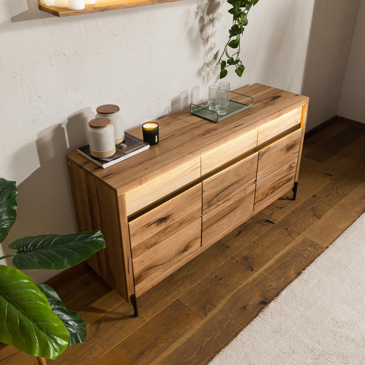 SIDEBOARD Wild-/Zerreiche 155x47x80 natur geölt MONTREUX LUX #100 - Naturfarben, Holz (155/80/47cm) - Massivmoebel24