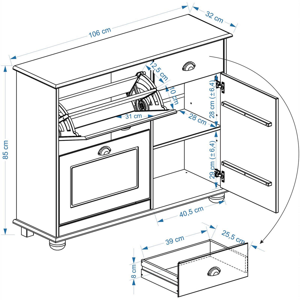 SCHUHSCHRANK COLMAR - Weiß, Holz (106/85/32cm) - IDIMEX
