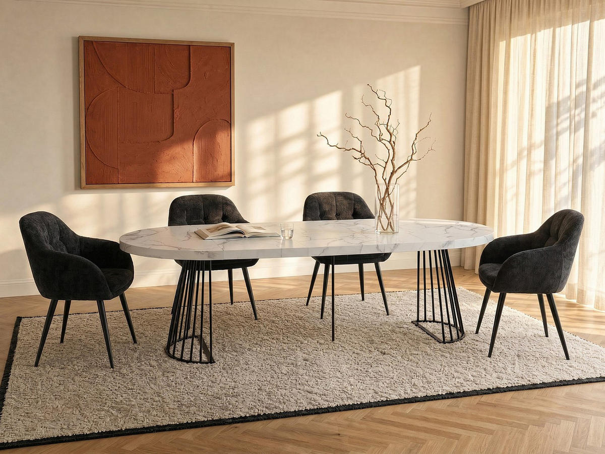 ESSTISCH - 2 Personen, 4 Personen, 6 Personen, 8 Personen, 10 Personen, 12 Personen - Holz, Platte - Schwarz, Weiß - FIRELA - Schwarz/Weiß, Holz (110/260/76cm) - Vente-Unique