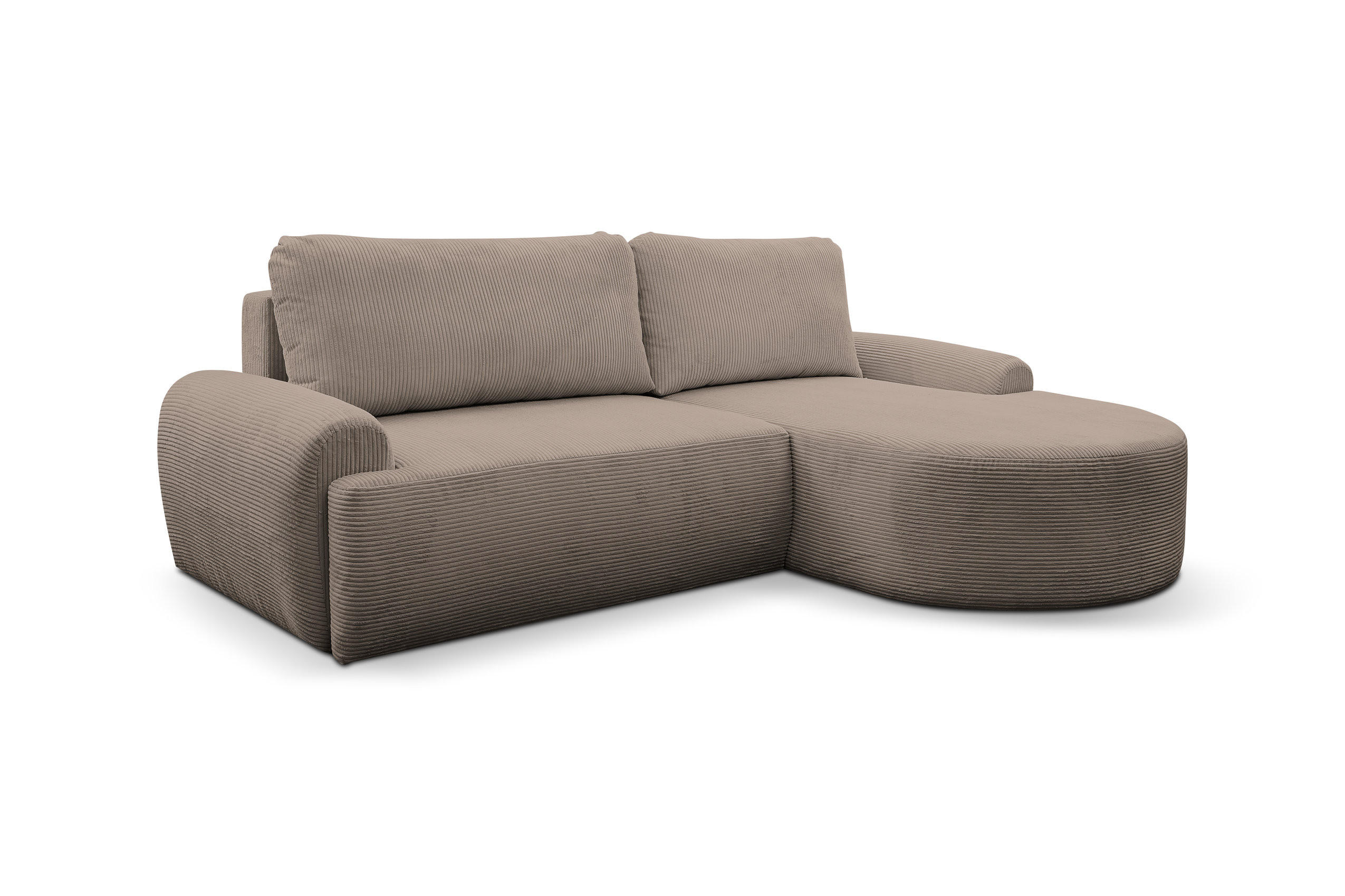 ECKSOFA Dream Cord in L-Form mit Schlaffunktion und Bettkasten, Farbe: Braun, Cordstoff, Ottomane Rechts - Braun, Textil (260/136cm) - VENASI MÖBEL