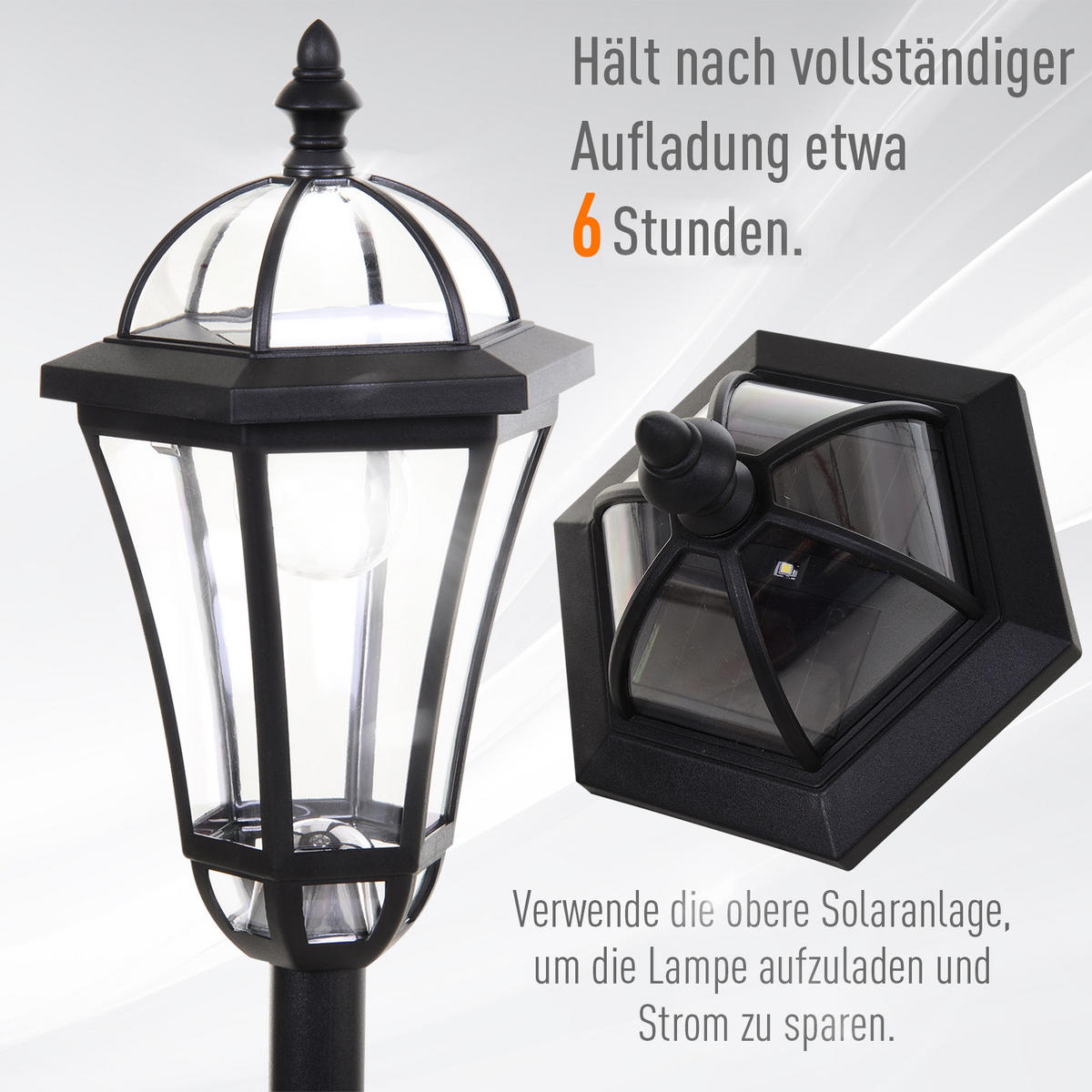GARTENLATERNE, Schwarz, ABS (Kunststoff) - Schwarz, Kunststoff (18.5/129/18.5cm) - Outsunny