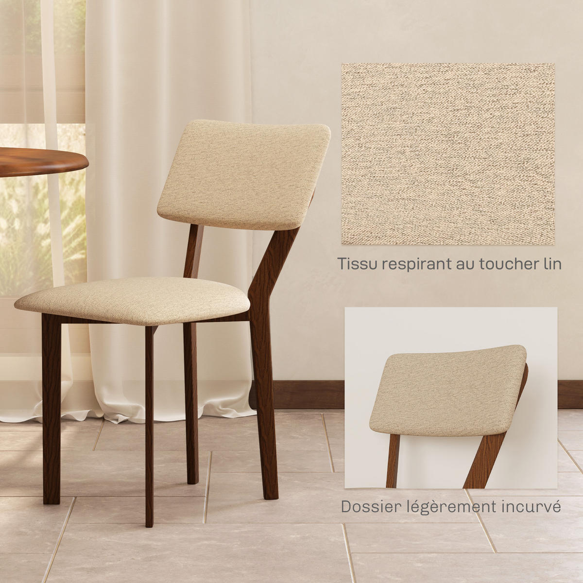 ESSZIMMERSTÜHLE 2er-Set DE-13238 Leinenbezug & Holzbeine Beige - Beige, Metall (56/85/49cm) - ComfortXL