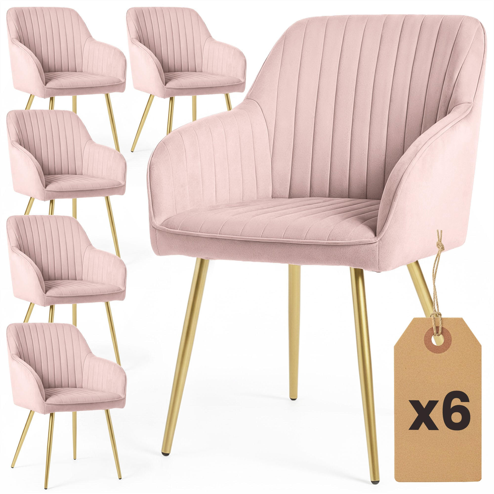 RAUMHIRSCH FURNITURE ČALOUNĚNÁ ŽIDLE, sada 6 ks, kovové nohy, růžová, zlatá 54,5/82/58