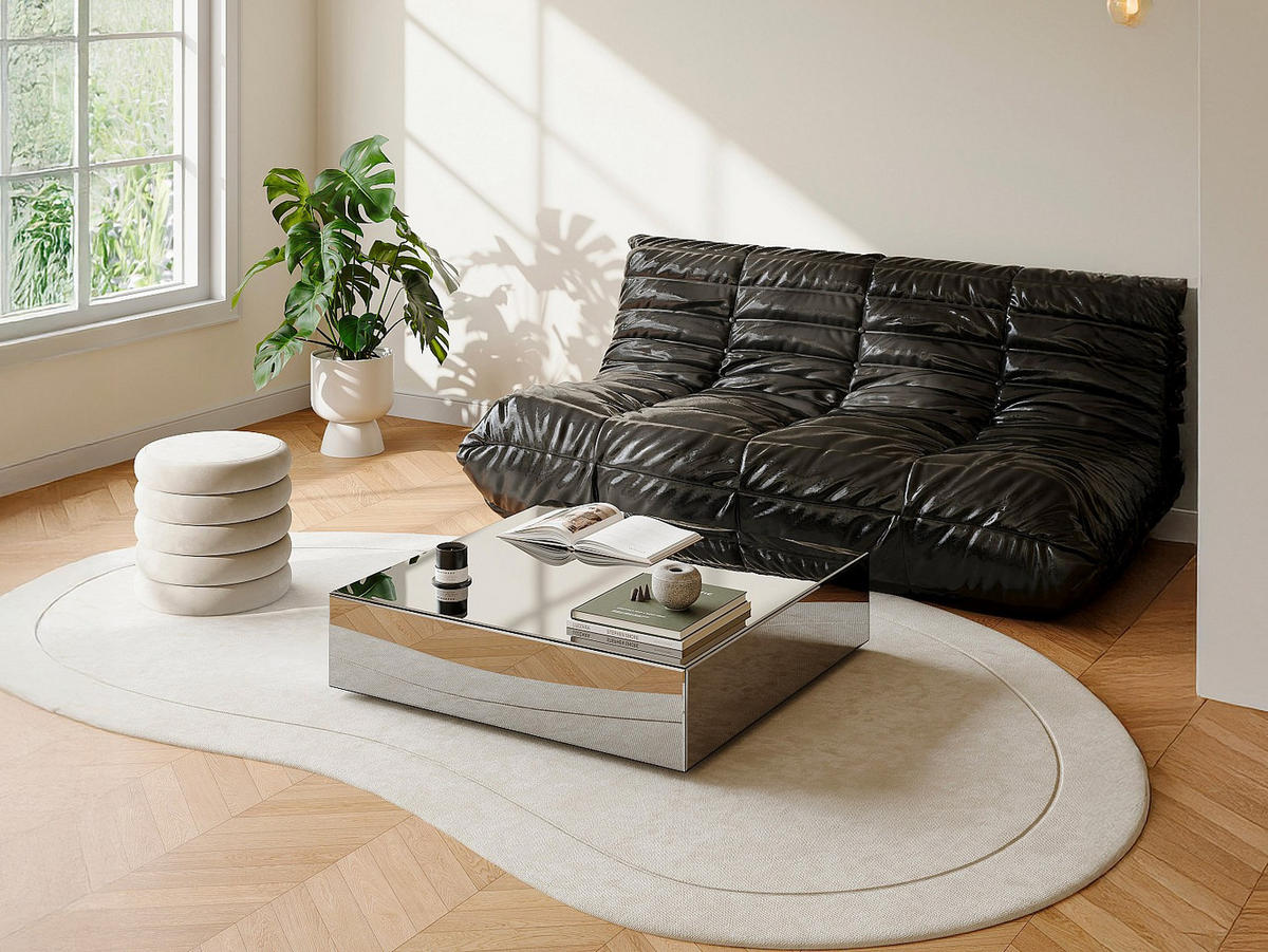 COUCHTISCH aus MDF und Spiegel – PRISMELIO - Silberfarben, Glas (90/90/22cm) - Vente-Unique