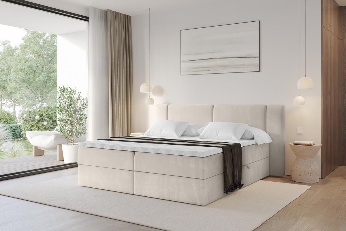 BOXBETT mit Matratze H4 - EVON - 140x200 cm Beige - Beige, Holzwerkstoff (140/200cm) - ALTDECOR