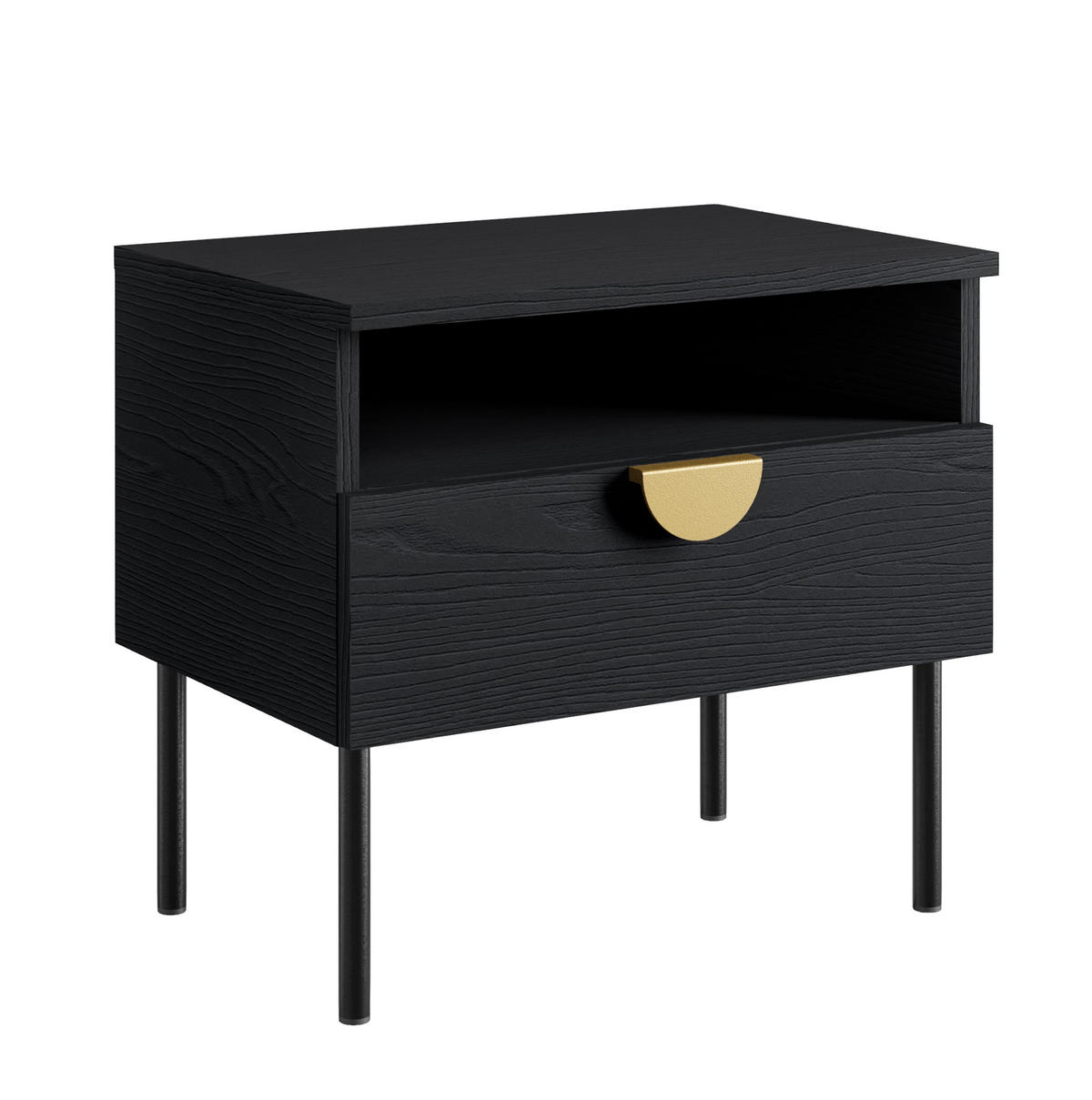 NACHTTISCH Brunelli 2S Schwarz 50/45,5/43,5 cm – 2er Set - Schwarz, Holzwerkstoff/Metall (50/45.5/43.5cm) - AX Living