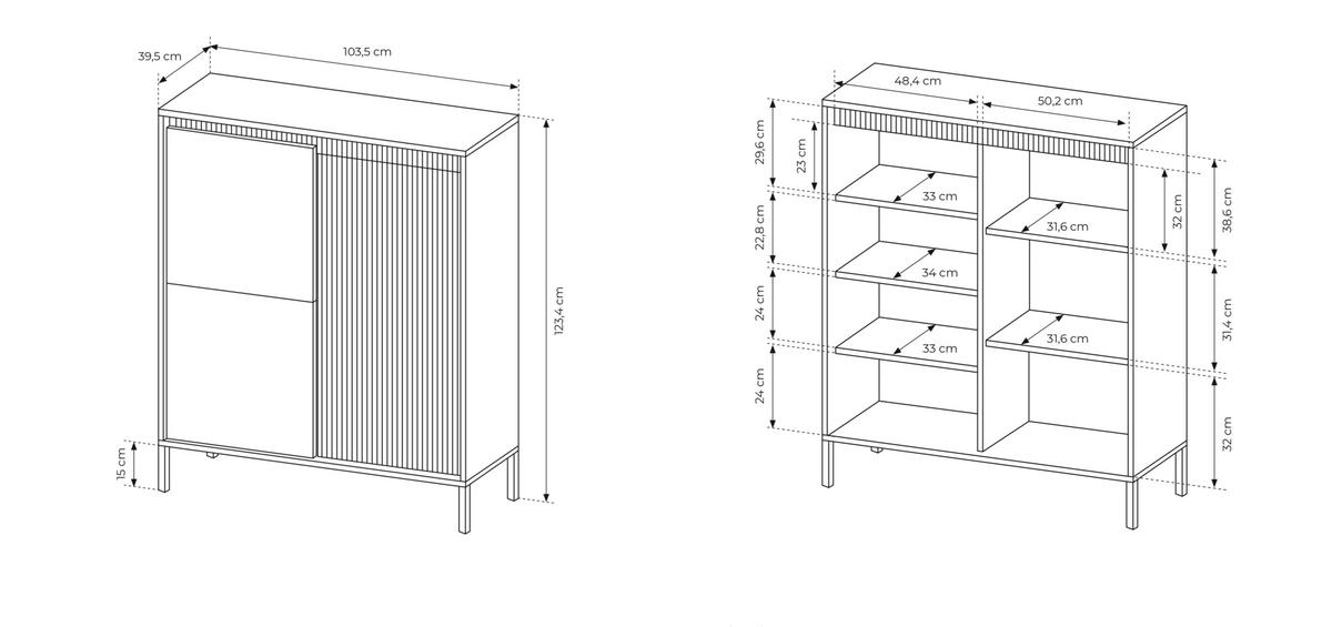 HIGHBOARD Cindy in Schwarz 104/123/40 cm - Schwarz, Holzwerkstoff/Metall (103.5/123.4/39.5cm) - WFL GROUP