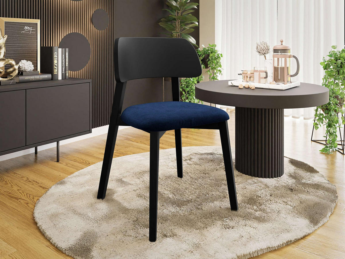POLSTERSTUHL Dario, Holzfarbe: Schwarz - Blau/Schwarz, Holz/Textil (47/80/50cm) - MIRJAN24