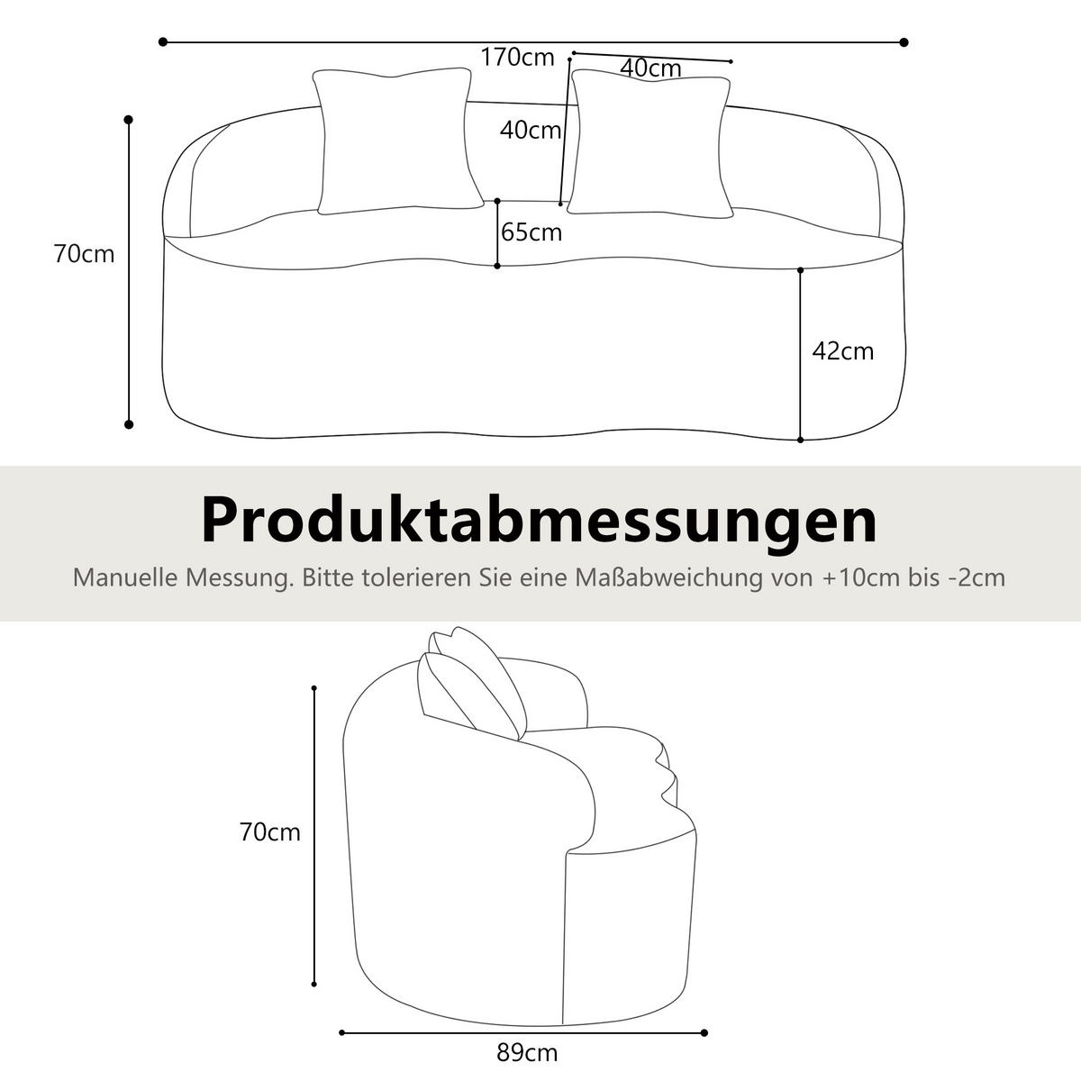 2-SITZER SOFA Polyester Weiß mit Kissen - Weiß, Holzwerkstoff/Textil (170/70/89cm) - WISHDOR