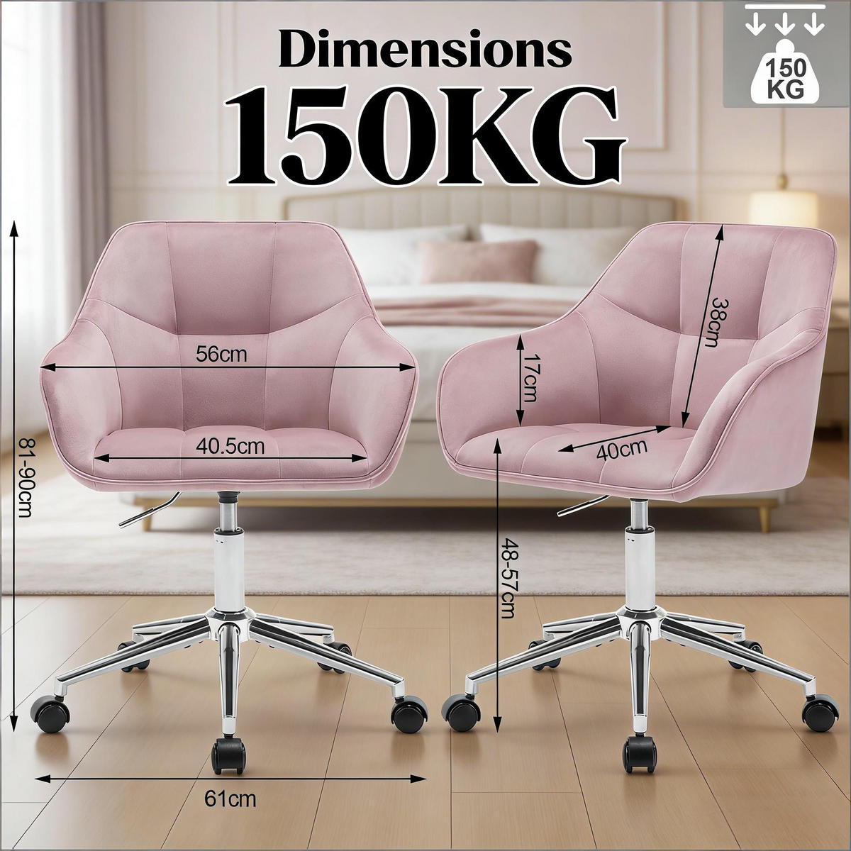 BÜROSTUHL Pink 61/40,5/40 cm - Pink, Metall (61/40/40.5cm) - PANGIVO